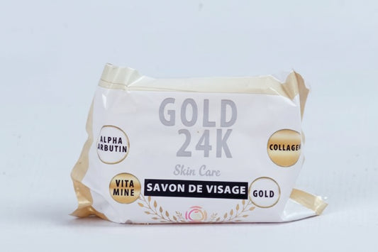 Le Savon GOLD 24K Dodo Luxury nettoie et eclairci le teint. Enrichi en vitamine E, COLLAGEN ,ALPHA Arbutin il aide à purifier la peau et à réduire les imperfections.